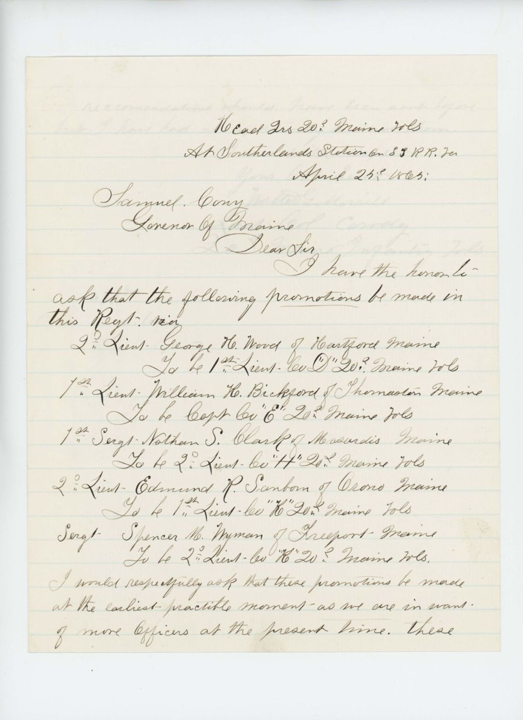 Miniature of Lieutenant Colonel Walter G. Morrill recommends promotions