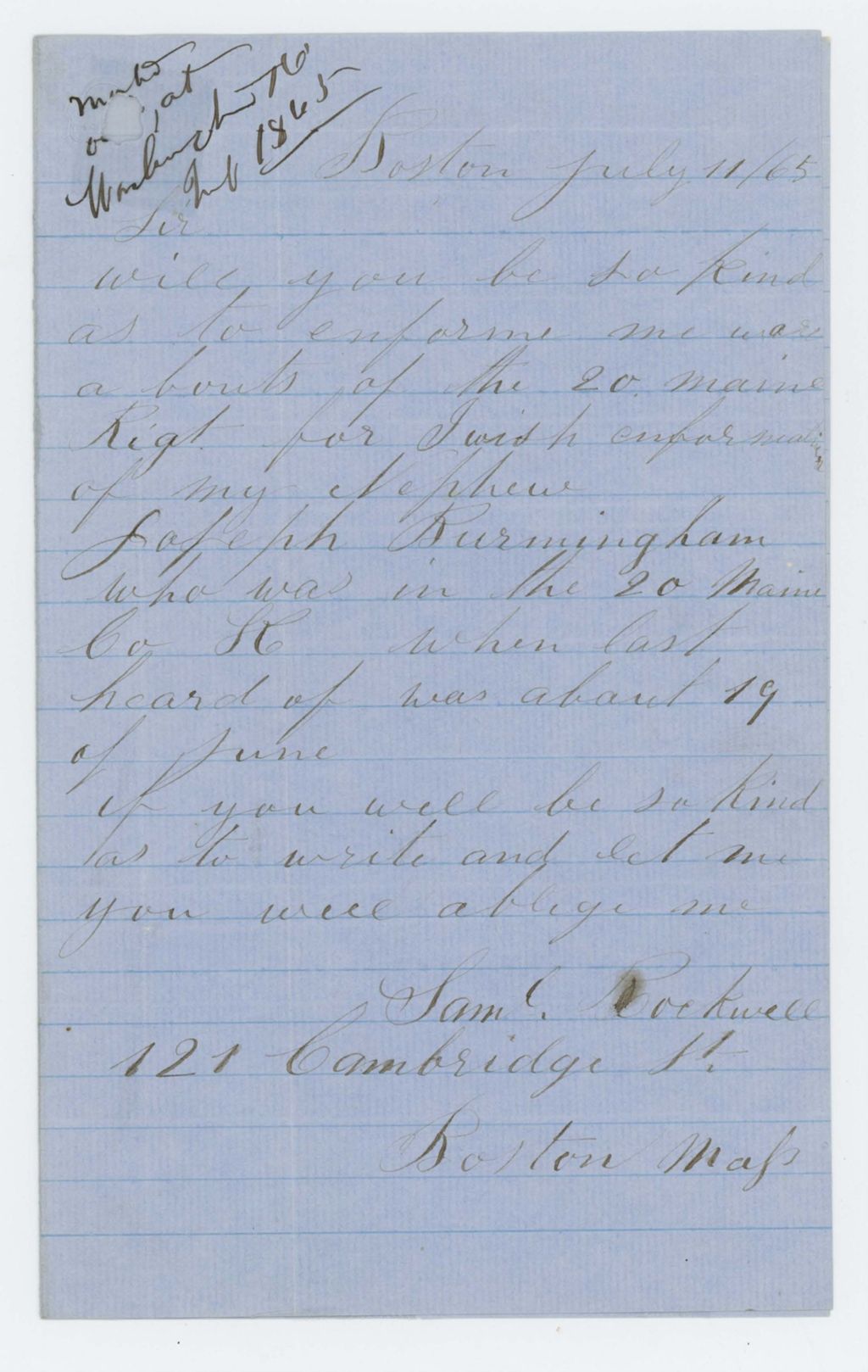 Miniature of Samuel Rockwell inquires about the whereabouts of his nephew Joseph Burmingham