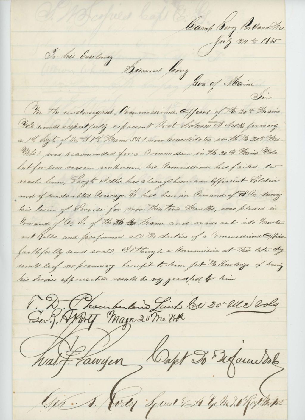 Miniature of Thomas Chamberlain and other officers recommend Solomon A. Nelke for commission