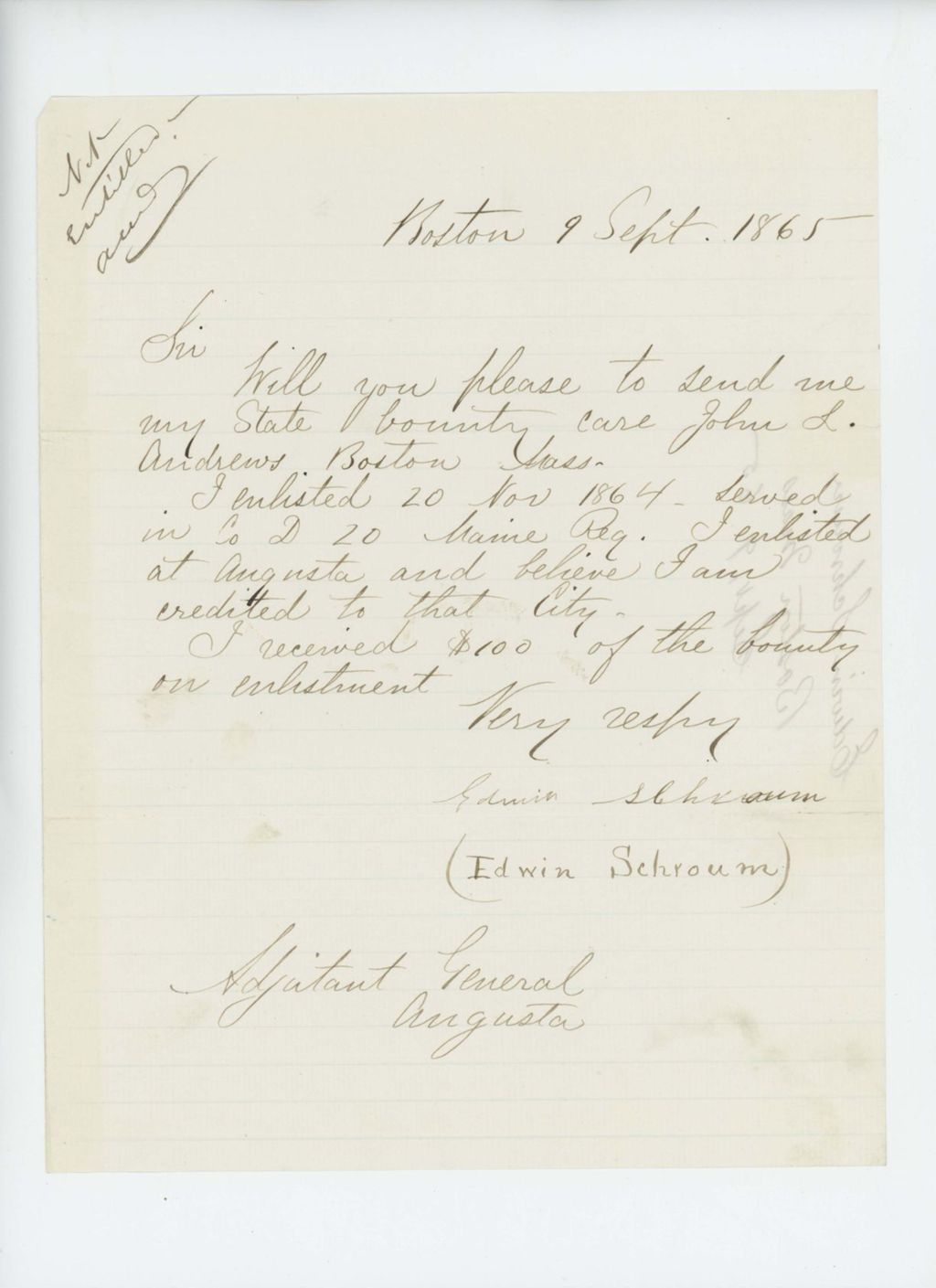 Miniature of Edwin Schroum requests the bounty owed him