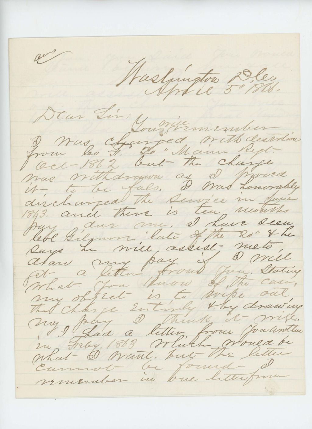 Miniature of Mr. Lothrop requests assistance in obtaining pay owed him