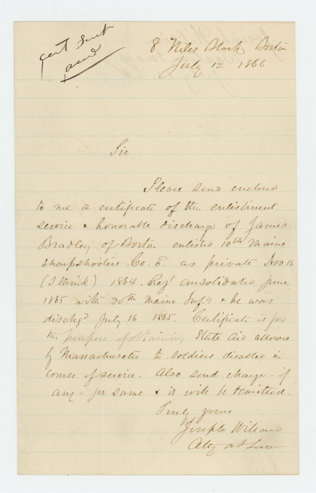 Miniature of Attorney for James Bradley requests state aid