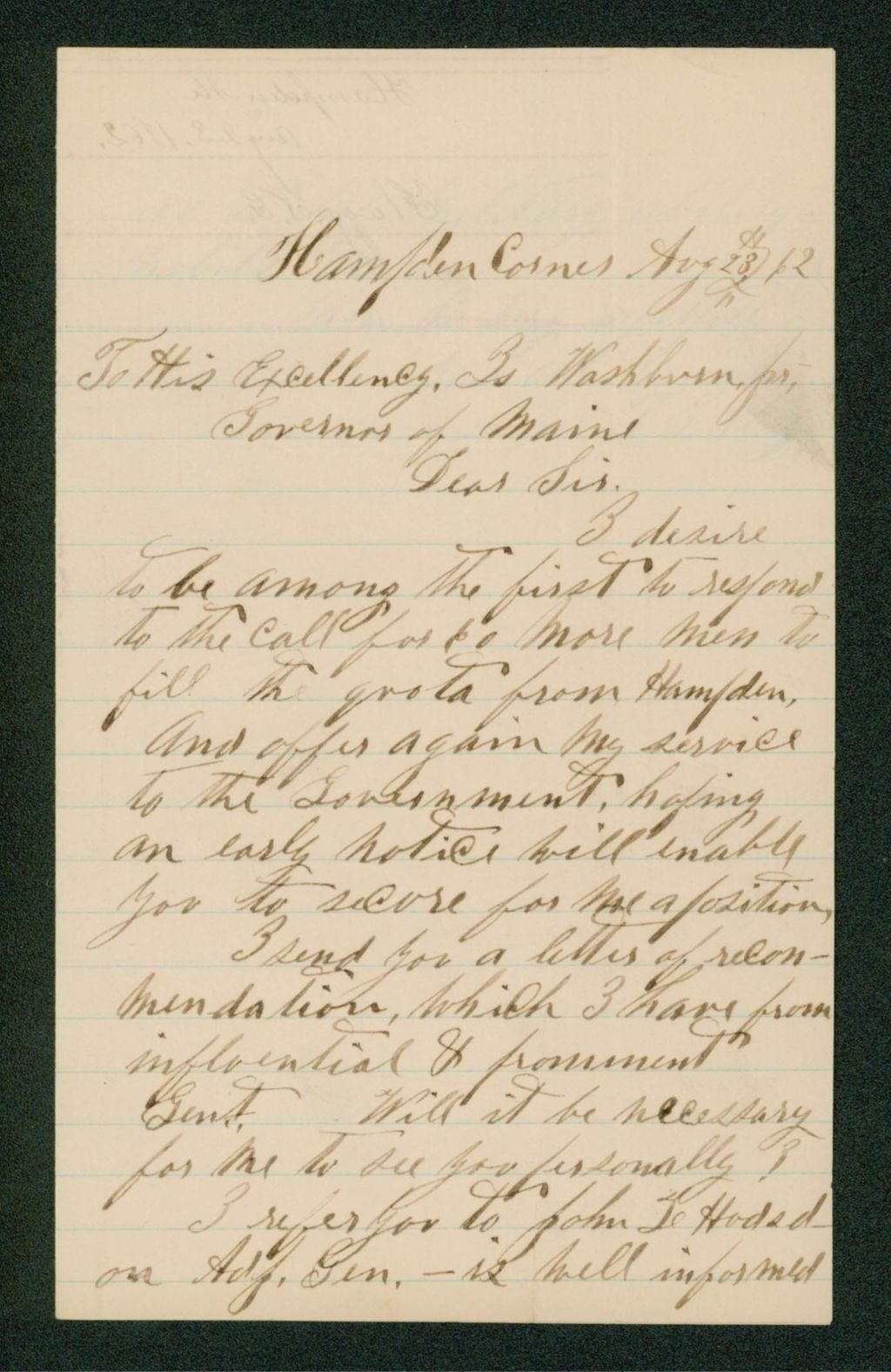 Miniature of Frank G. Flagg offers his services to fill the Hampden quota