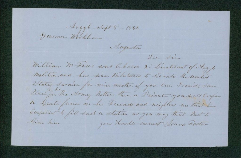 Miniature of Isaac Foster recommends William Freese for commission