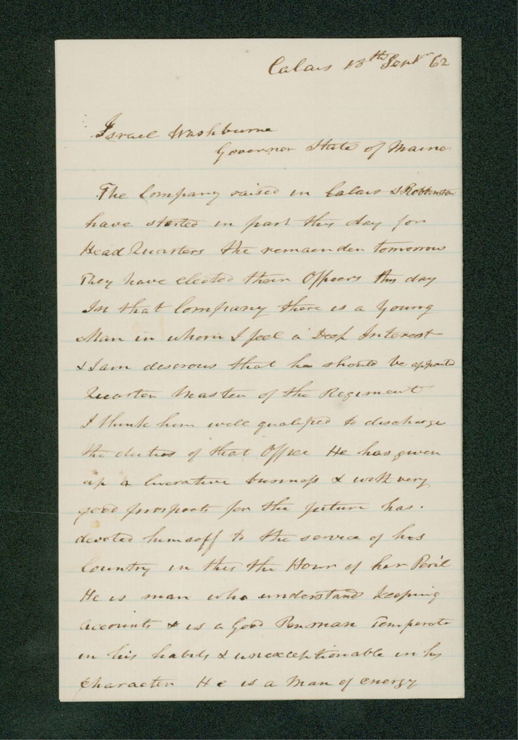 Miniature of George Downas recommends Lyman Bailey for Quartermaster