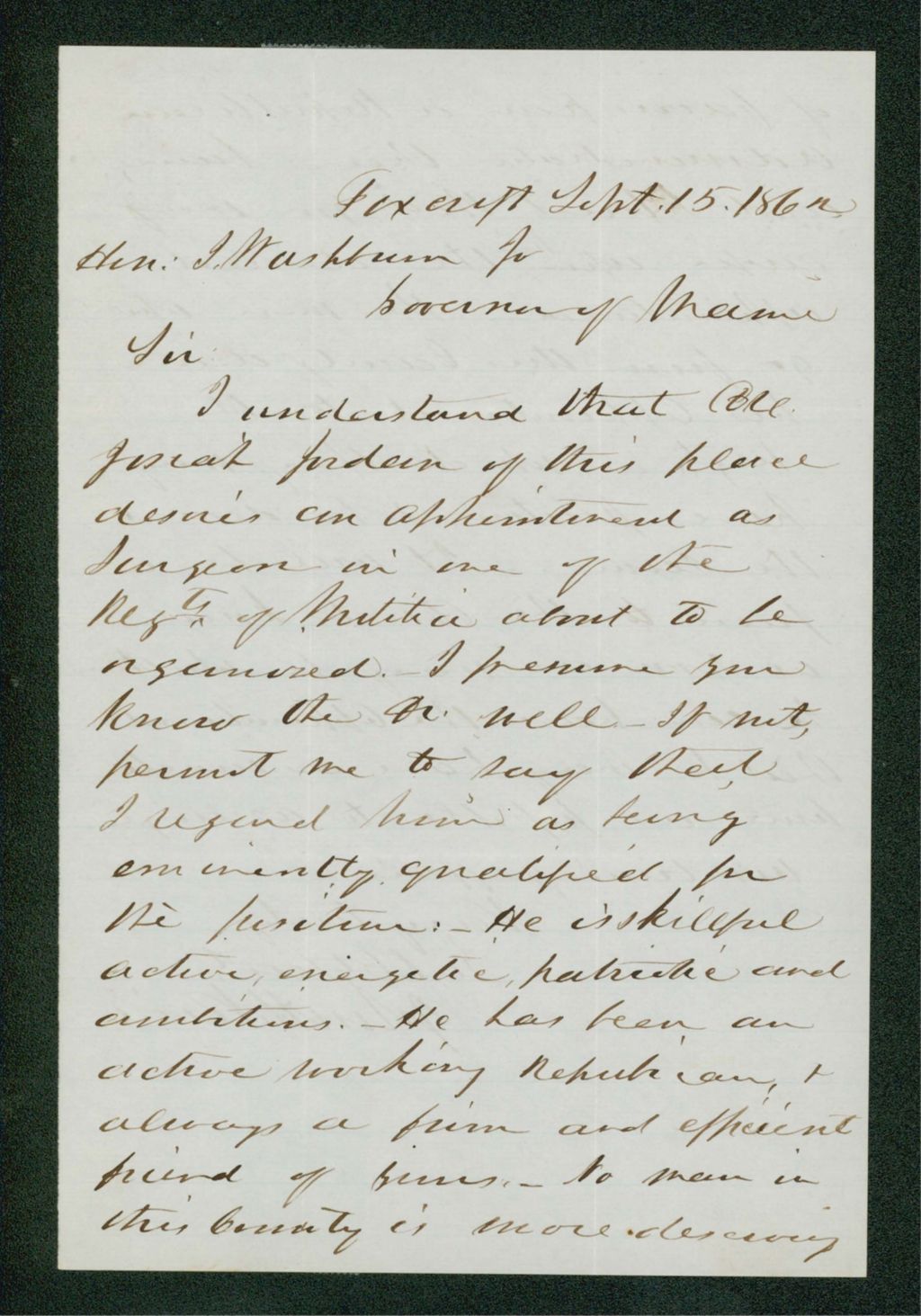 Miniature of John H. Rice recommends Dr. Josiah Jordan for position as surgeon