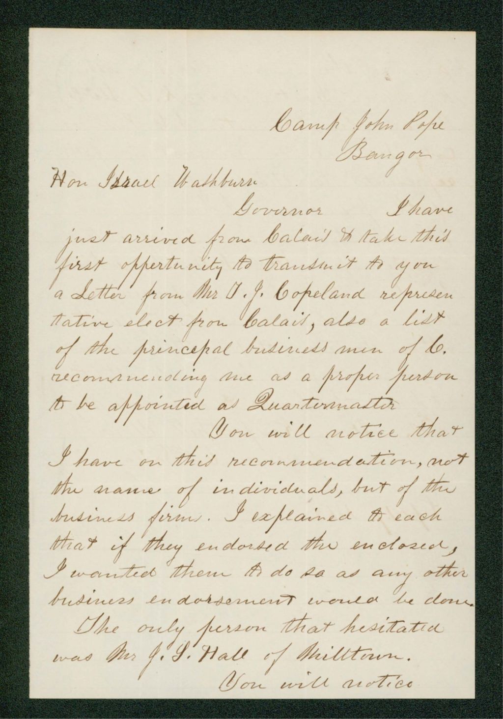 Miniature of Lyman Bailey forwards letters of recommendation on his behalf
