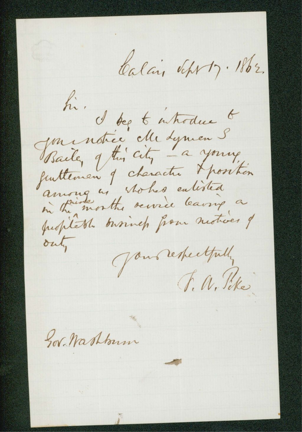 Miniature of Mr. Pike recommends Lyman Bailey for a position