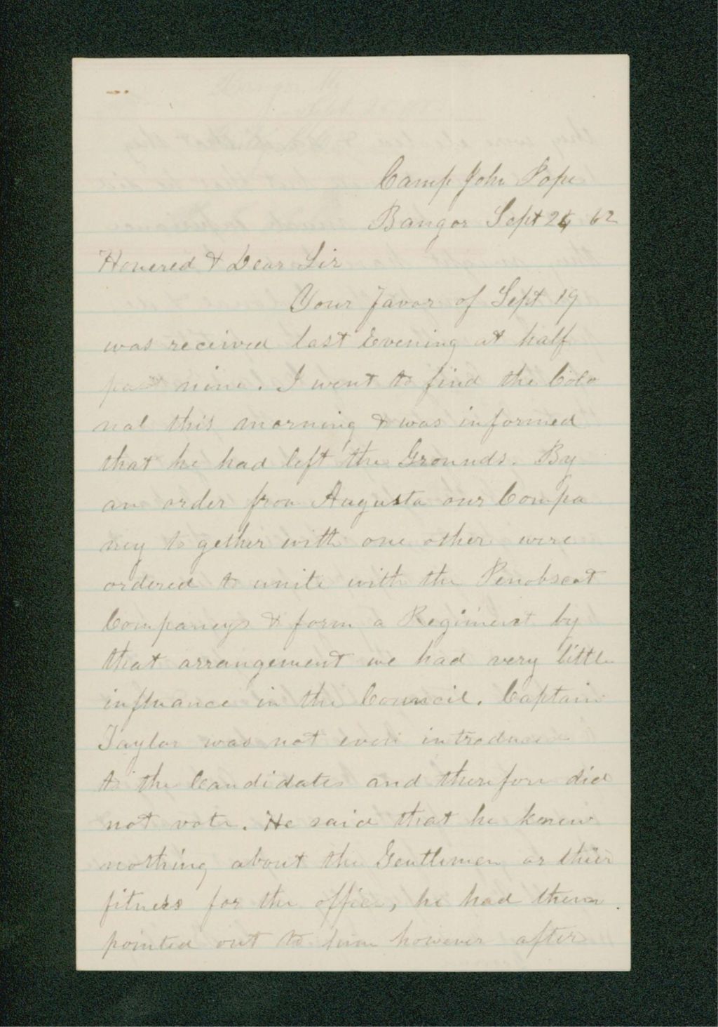 Miniature of Lyman Bailey writes to Governor Washburn