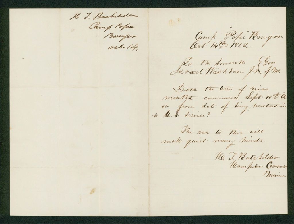 Miniature of Mr. Batchelder inquires about start date of his 9-month service
