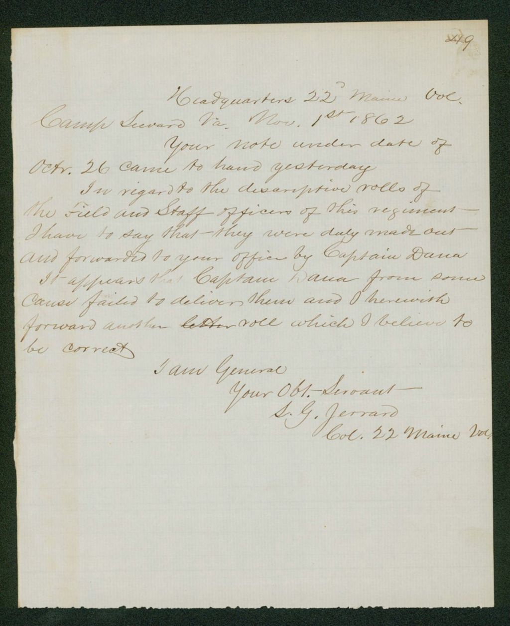 Miniature of Colonel Jerrard forwards descriptive rolls