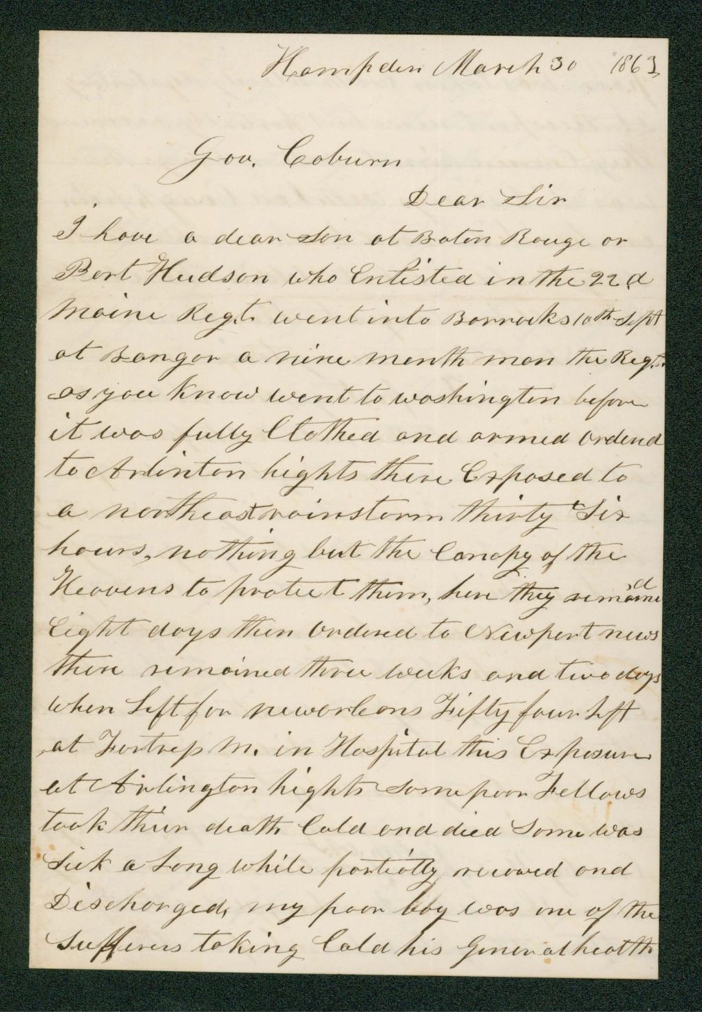 Miniature of Elkanah Knowles requests the discharge of his ailing son