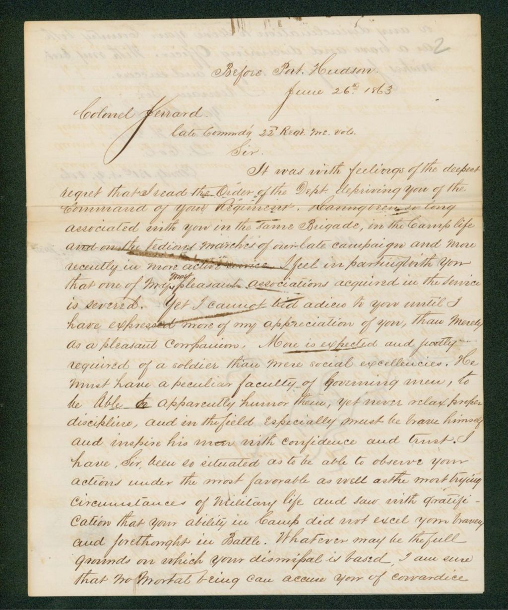 Miniature of Lieutenant Colonel Nicholas Day, 131st New York Regiment, writes Colonel Jerrard about his dishonorable discharge