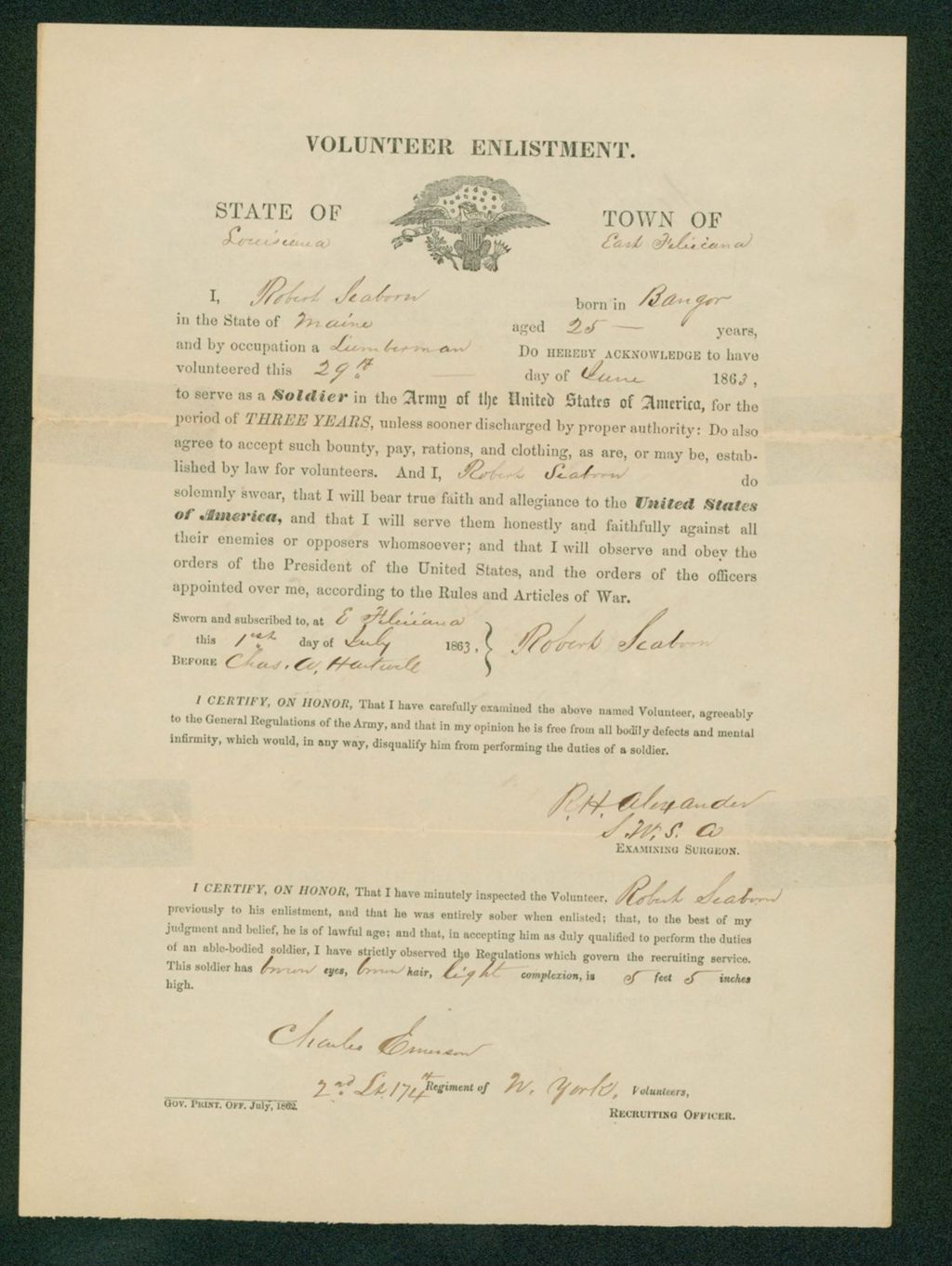 Miniature of Enlistment of Robert Seaborn