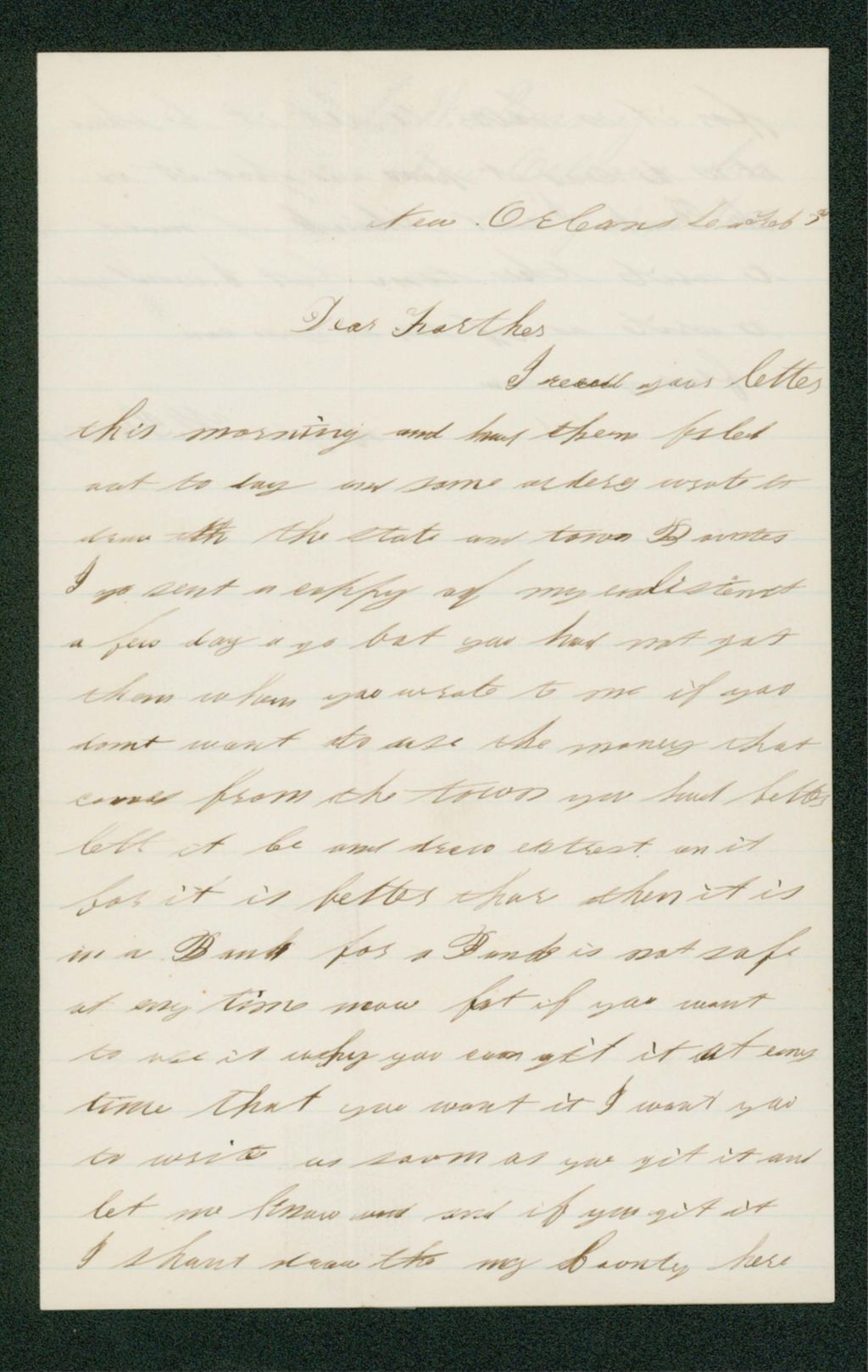 Miniature of Cyrus Penny writes his father from New Orleans