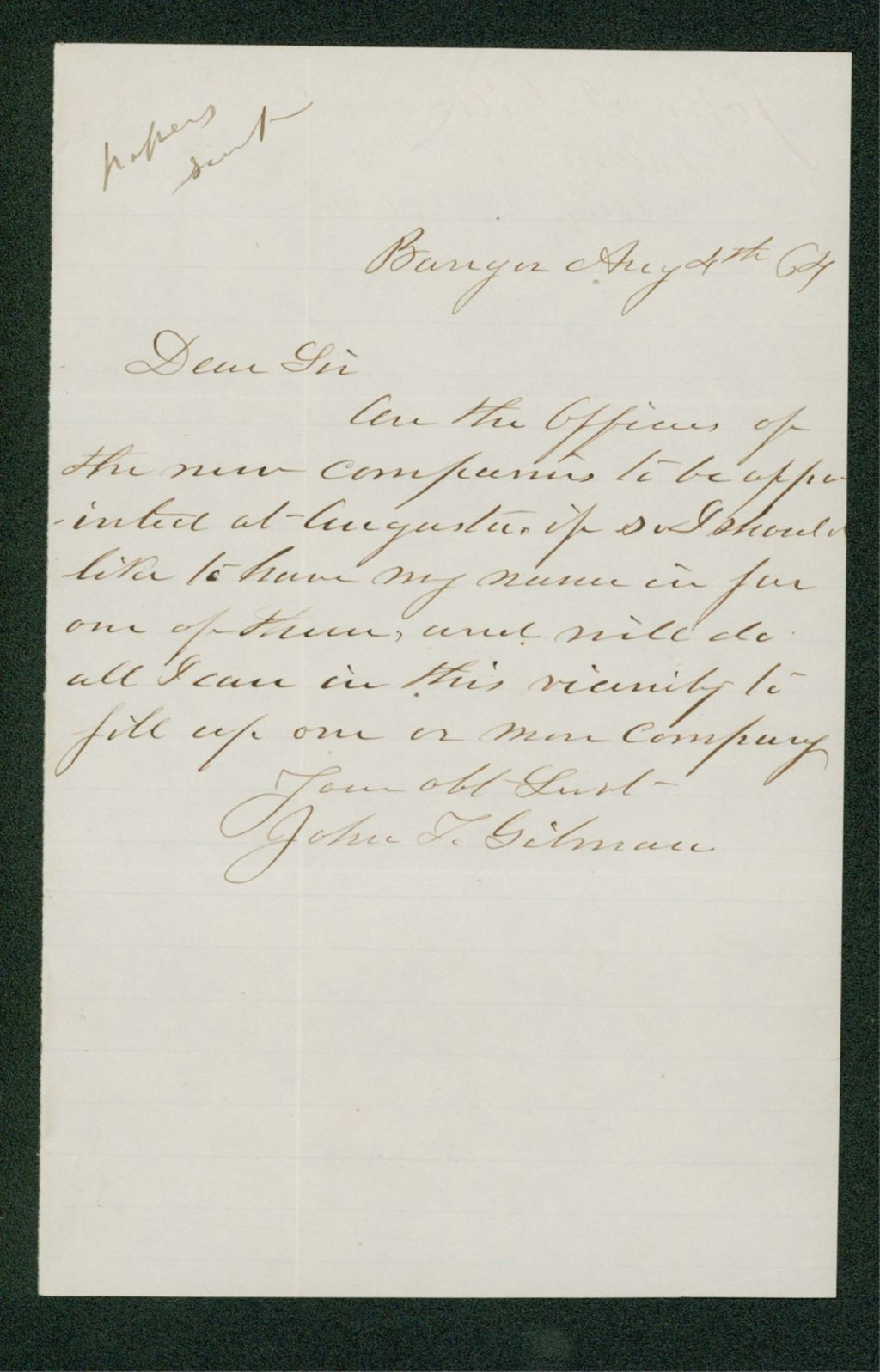 Miniature of John Gilman requests to be an officer in a new company