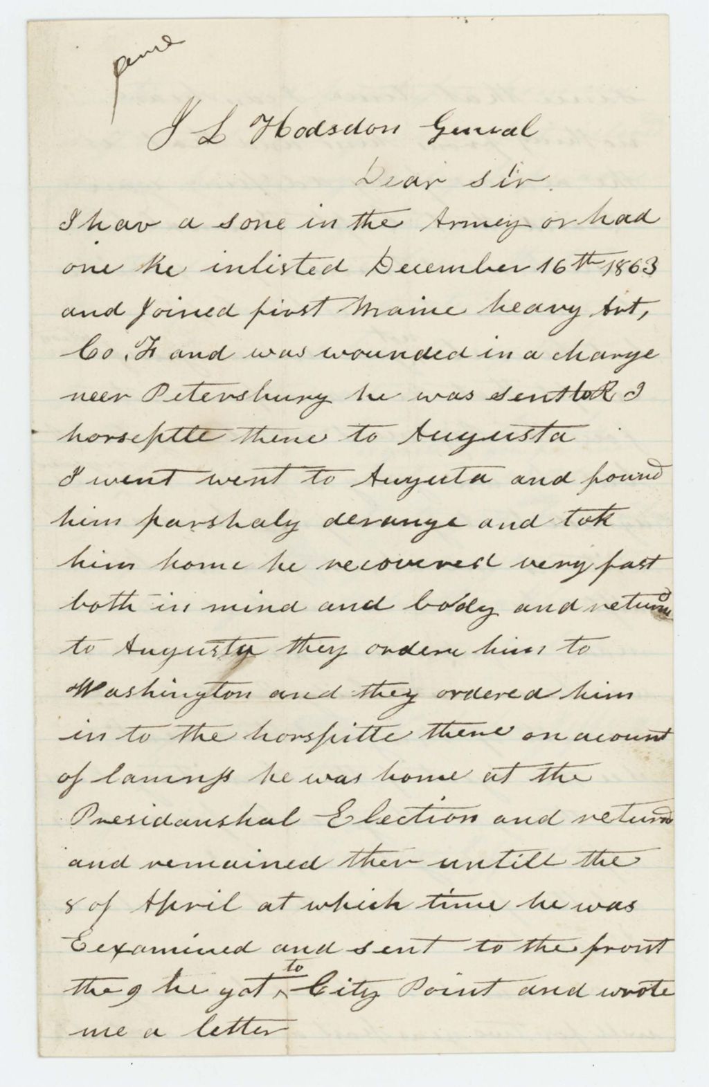 Miniature of Undated (circa 1865) - Nicholas Jefferds requests information about his missing son