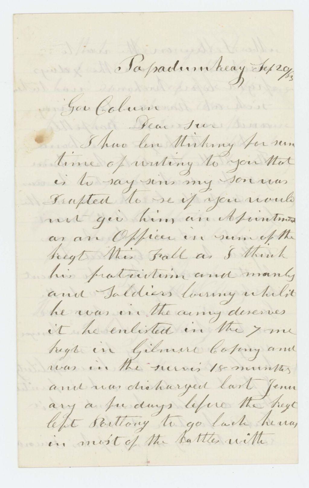 Miniature of O.W. Haynes requests a commission for his son Asbury F. Haynes