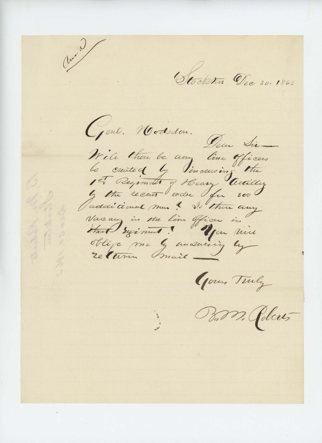 Miniature of Barnabas M. Roberts inquires if any line officers will be created