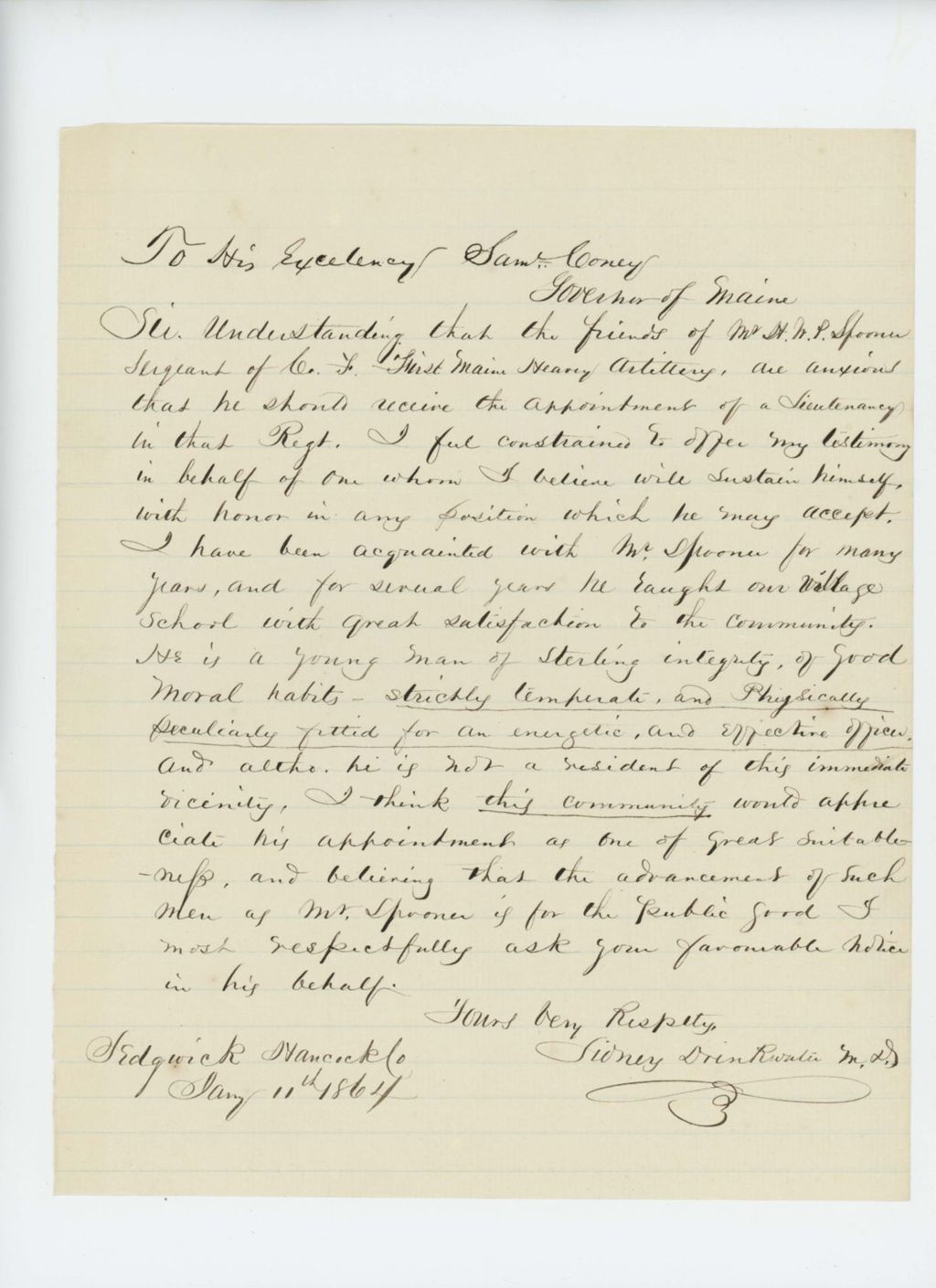 Miniature of Dr. Sidney Drinkwater recommends Mr. Spooner for promotion