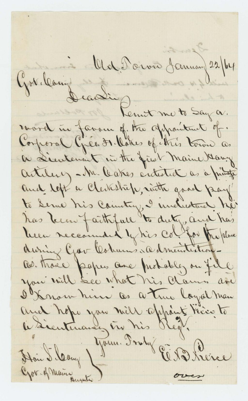 Miniature of E. Pierce and others recommend Corporal George H. Oakes for promotion