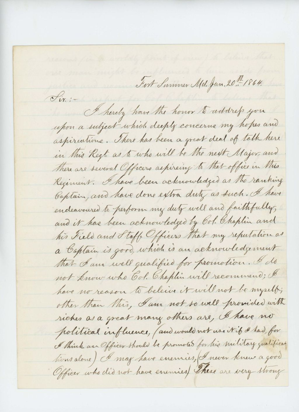 Miniature of Captain Samuel W. Daggett requests position as Major