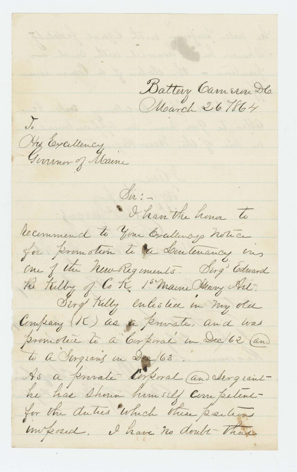 Miniature of Colonel Chaplin recommends Edward Kilby for promotion