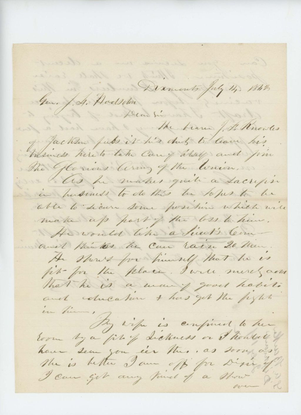 Miniature of S.A. Barker recommends J.F. Knowles of Jackson for a commission