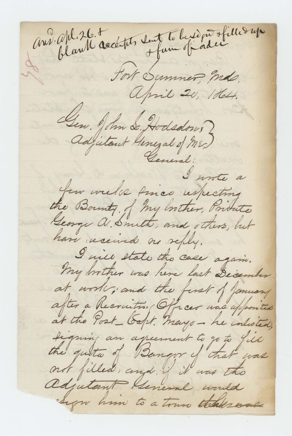 Miniature of Captain Zemro A. Smith requests bounty payments for brother George and others