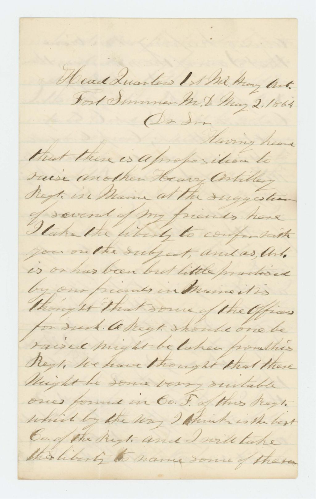 Miniature of John L. Robinson inquires about a new artillery regiment to be raised