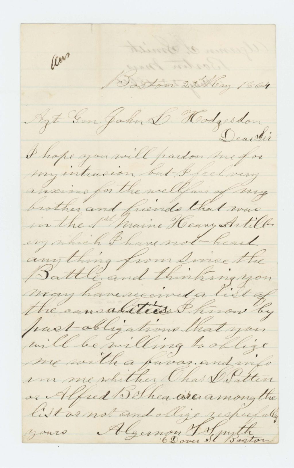 Miniature of Algernon Smith requests information on his brother and friends, who have not been heard from since the last battle