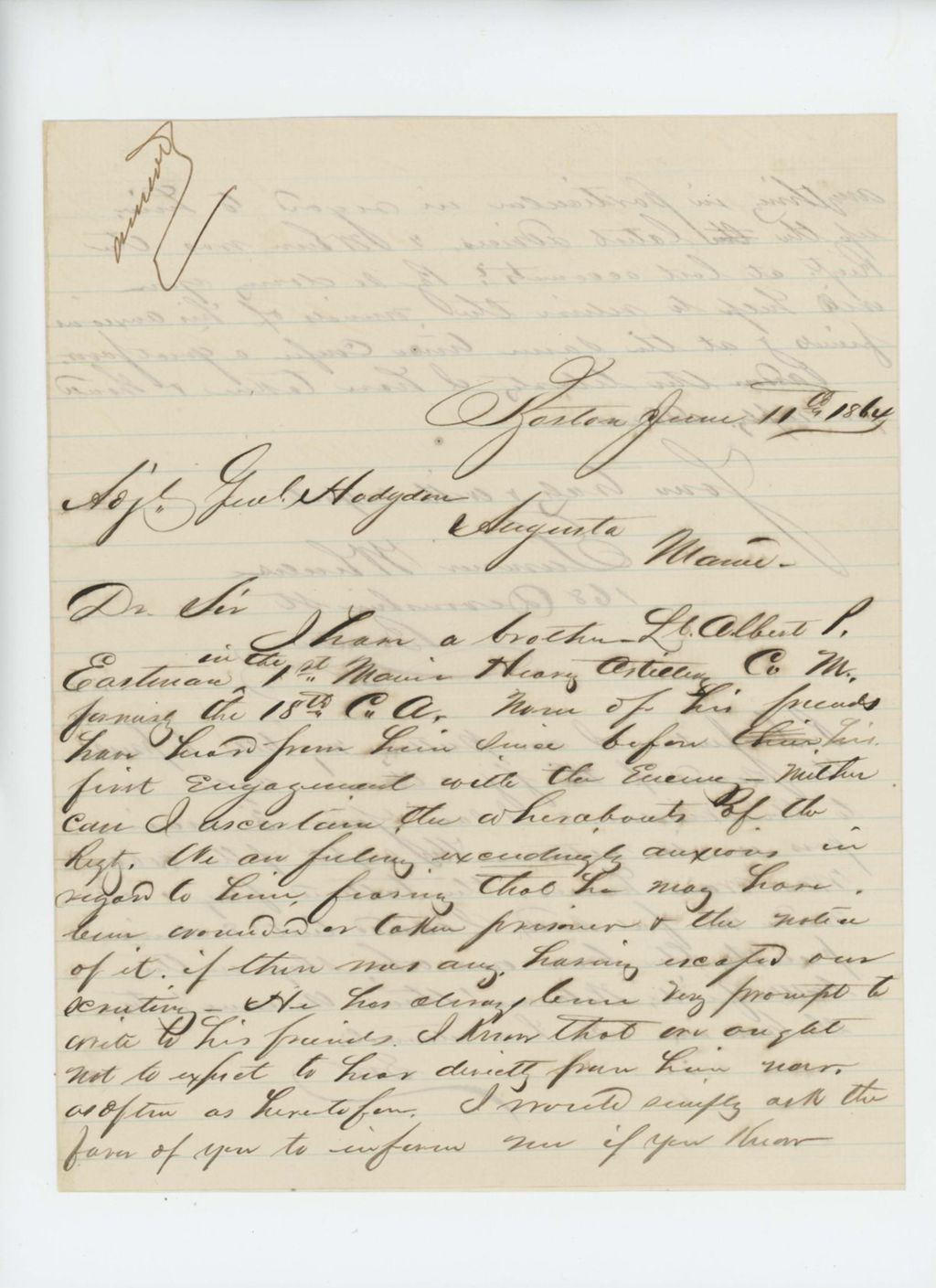 Miniature of Sumner Wheeler inquires about welfare of Lt. Albert P. Eastman