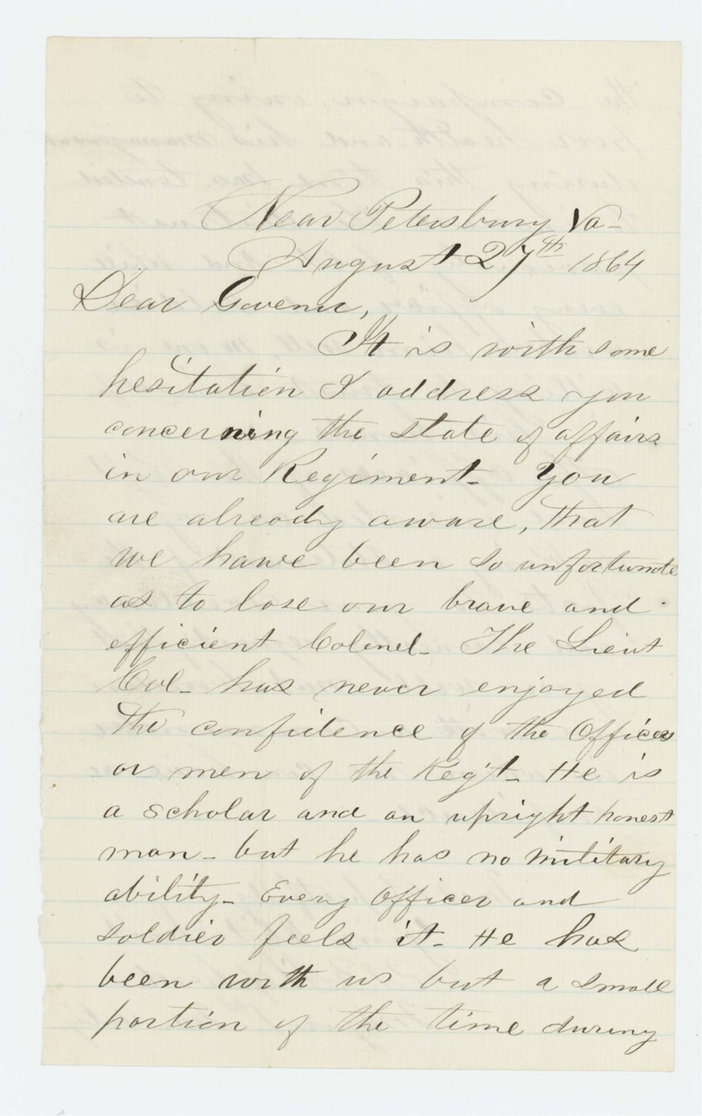 Miniature of Major Russell B. Shepherd explains the regiment has no confidence in Lt. Colonel Talbot's military ability