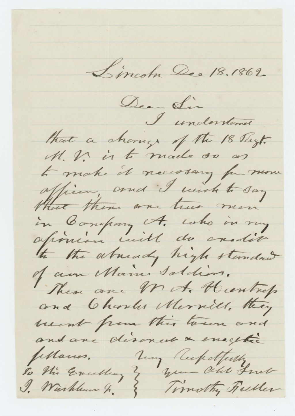 Miniature of Timothy Fuller recommends W.A. Huntress and Charles Merrill for commissions