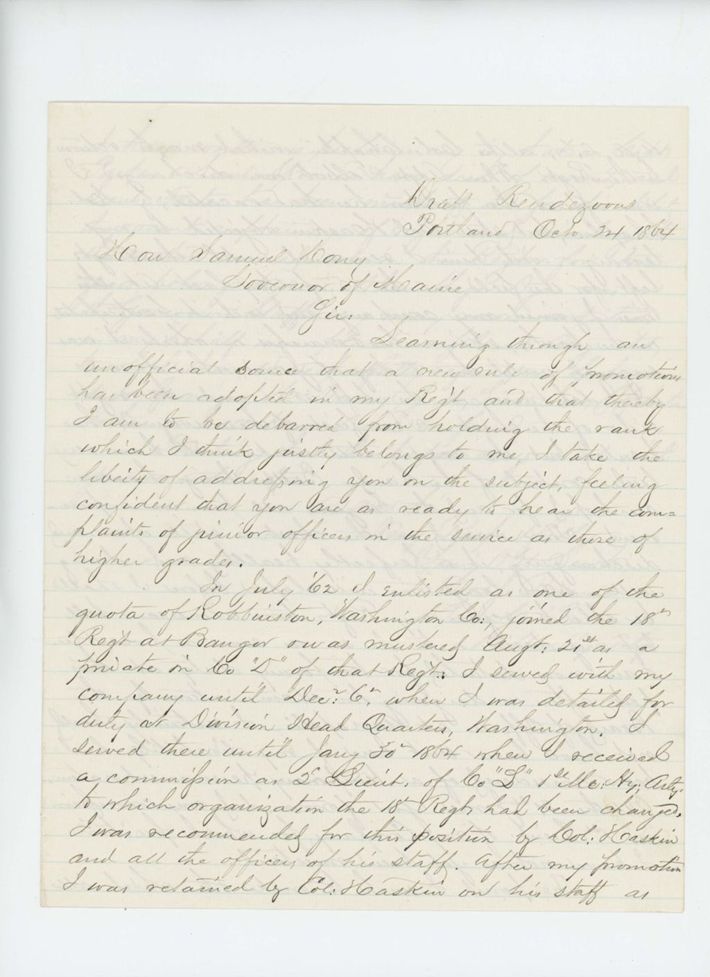 Miniature of Lieutenant George J. Brewer describes his wounding June 18 and requests promotion to captain
