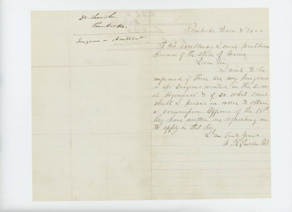 Miniature of Dr. Albert R. Lincoln requests a commission as surgeon