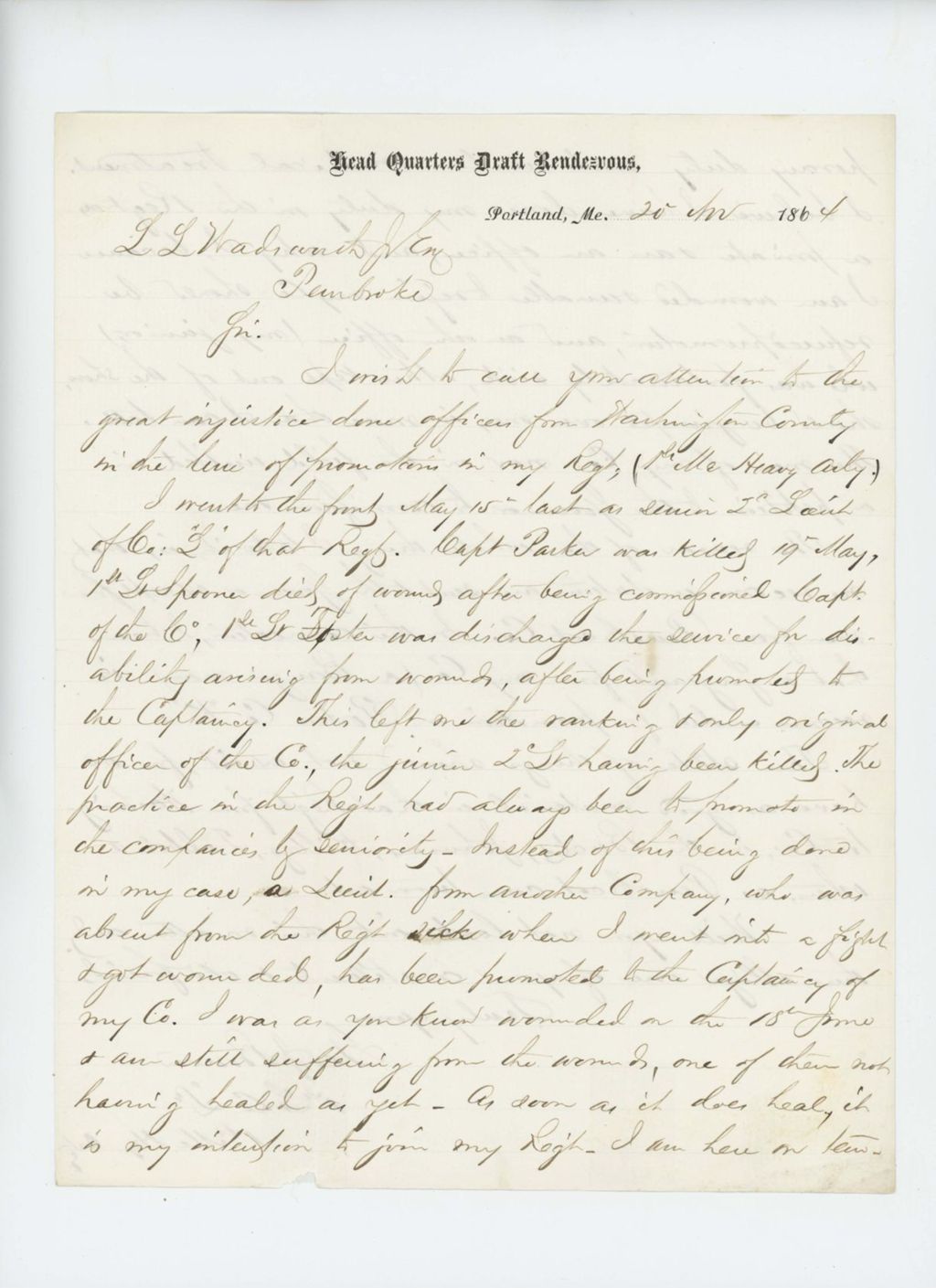 Miniature of George F. Brown writes concerning favoritism and injustices regarding promotions