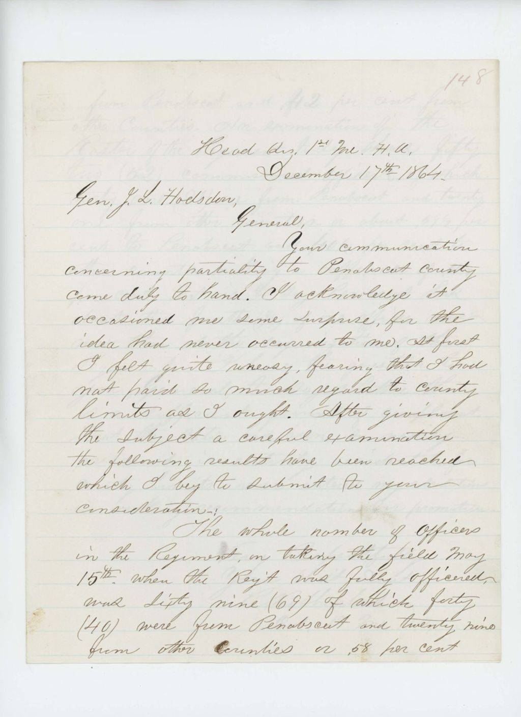 Miniature of Colonel R.B. Shepherd writes General Hodsdon and answers concerns about favoritism