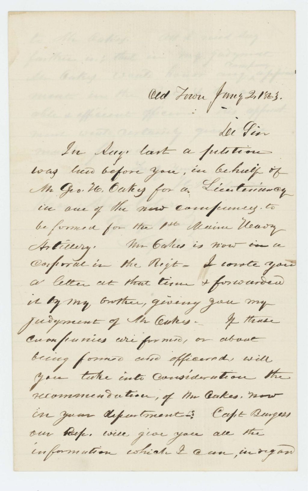 Miniature of H. Richardson recommends appointment of George Oakes as Lieutenant