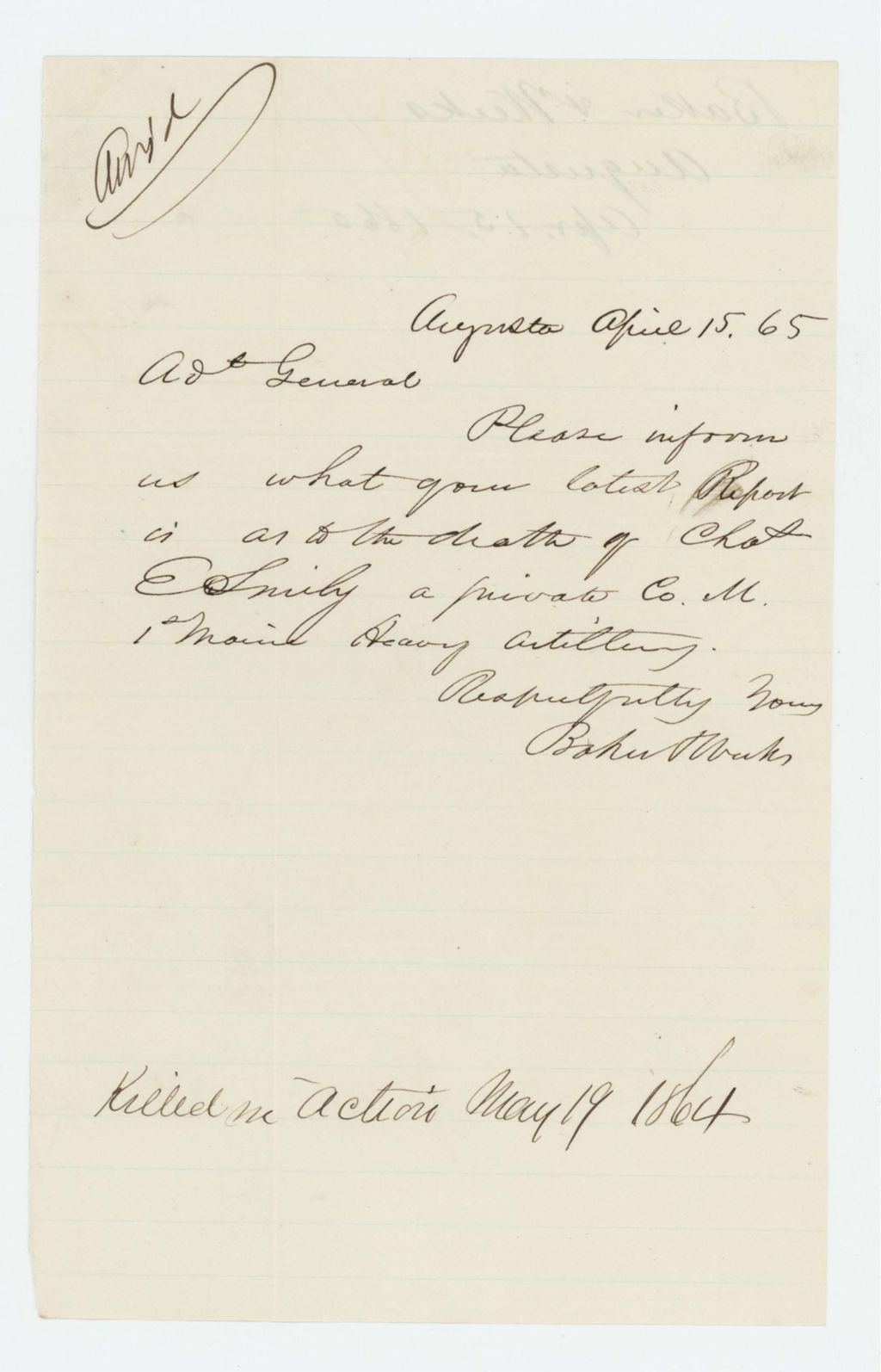 Miniature of Baker & Weeks request a report on the death of Charles E. Smily