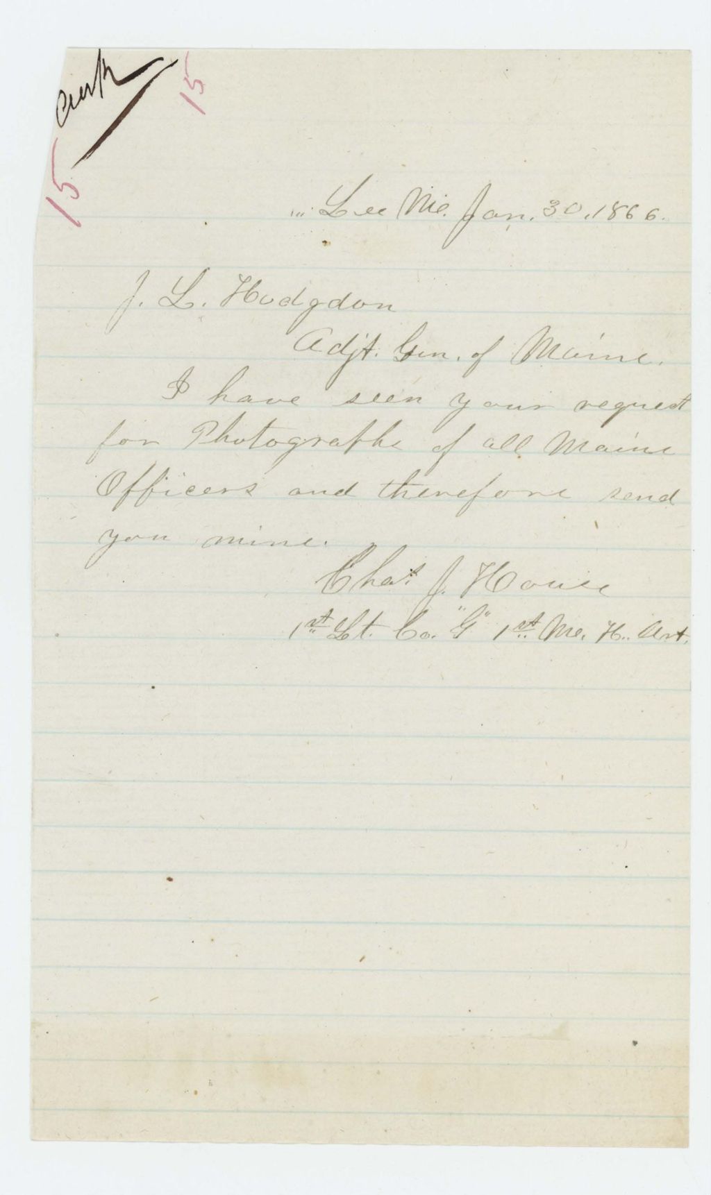 Miniature of Charles J. Howe forwards his photograph