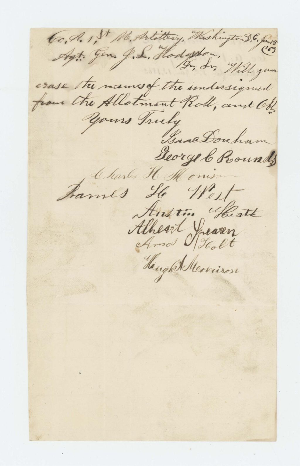 Miniature of Hugh A. Morrison and others request names be erased from the Allotment Roll