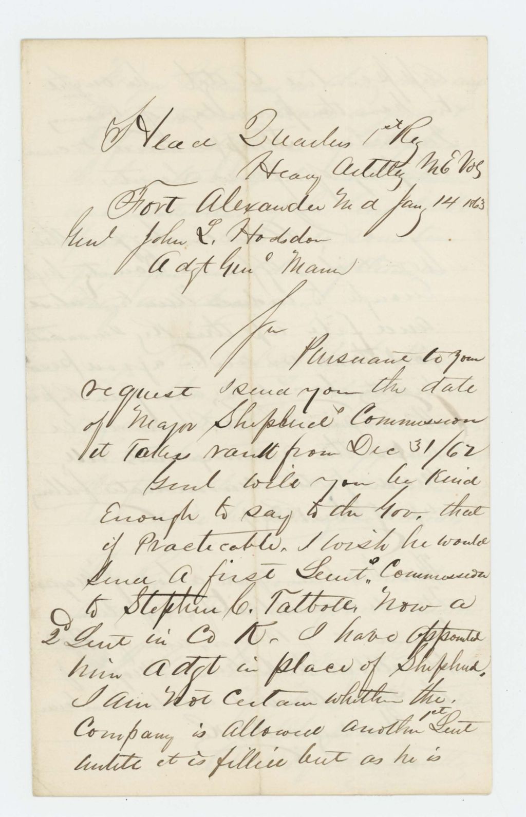 Miniature of Colonel Daniel Chaplin confirms date of Major Shepherd's commission and recommends promotions