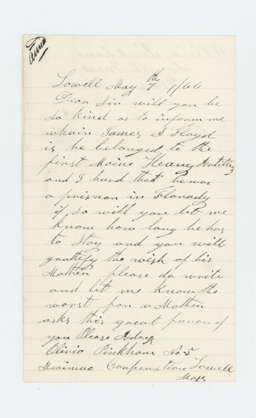 Miniature of Olivia Pinkham inquires about when her son James S. Floyd will be released from prison in Florida