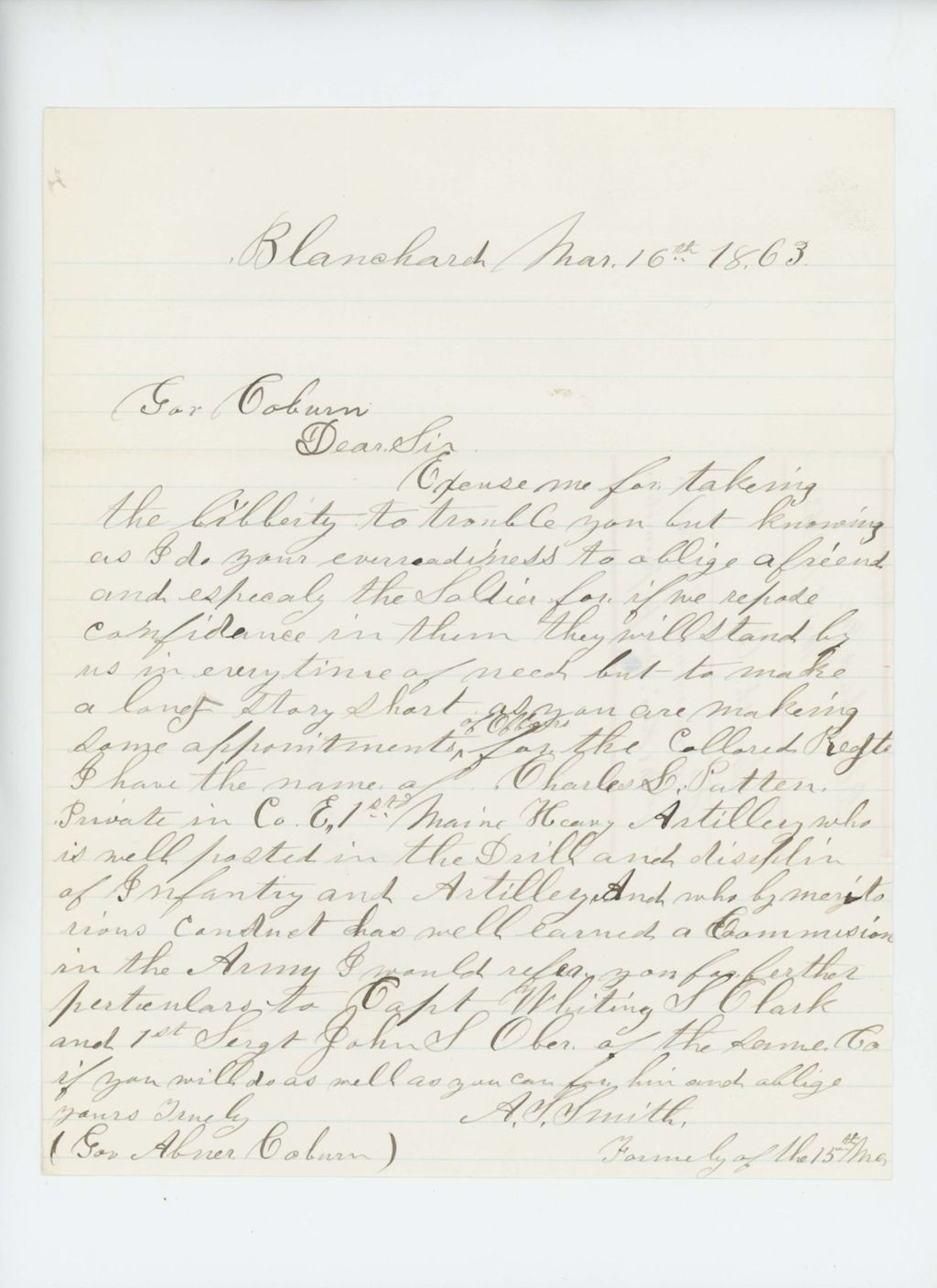 Miniature of A. Smith recommends Charles S. Patten for promotion