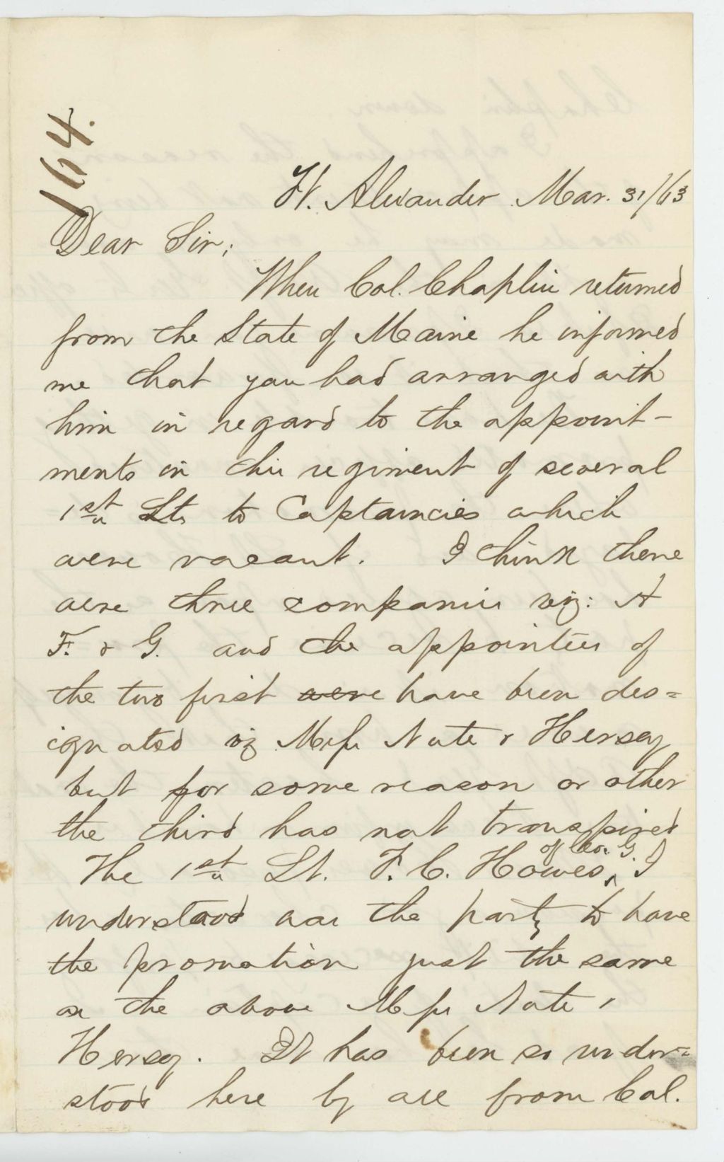 Miniature of Major Charles Hamlin inquires about promised promotions in Company G.