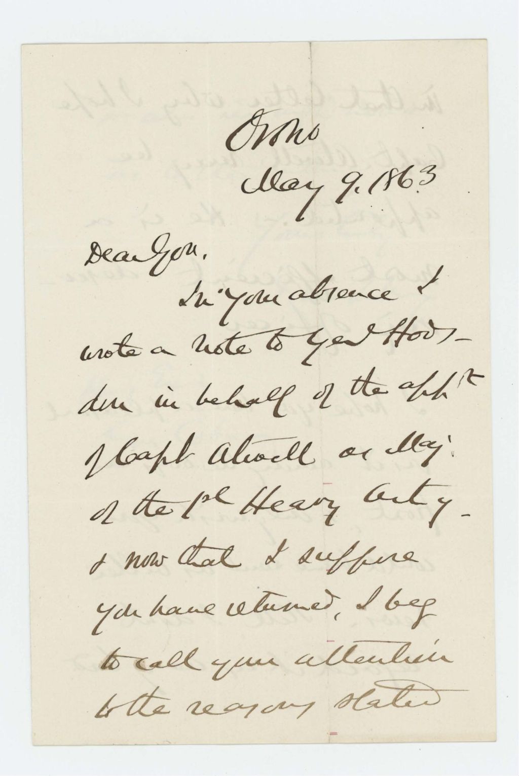 Miniature of Israel Washburn writes Governor Coburn to recommend Captain Atwell for promotion