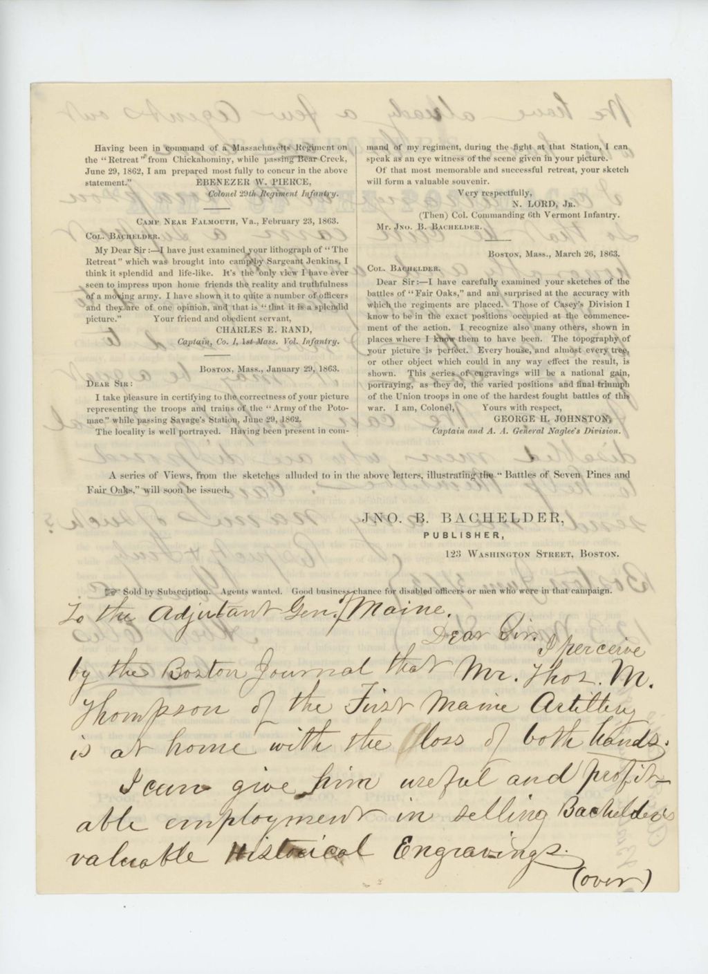Miniature of Albert Ellis offers employment to Thomas M. Thompson, who lost both hands in battle, and to other disabled veterans