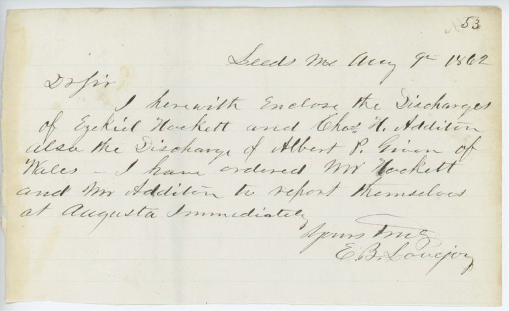 Miniature of Absent Soldiers: Correspondence from E.B. Lovejoy, August 09, 1862