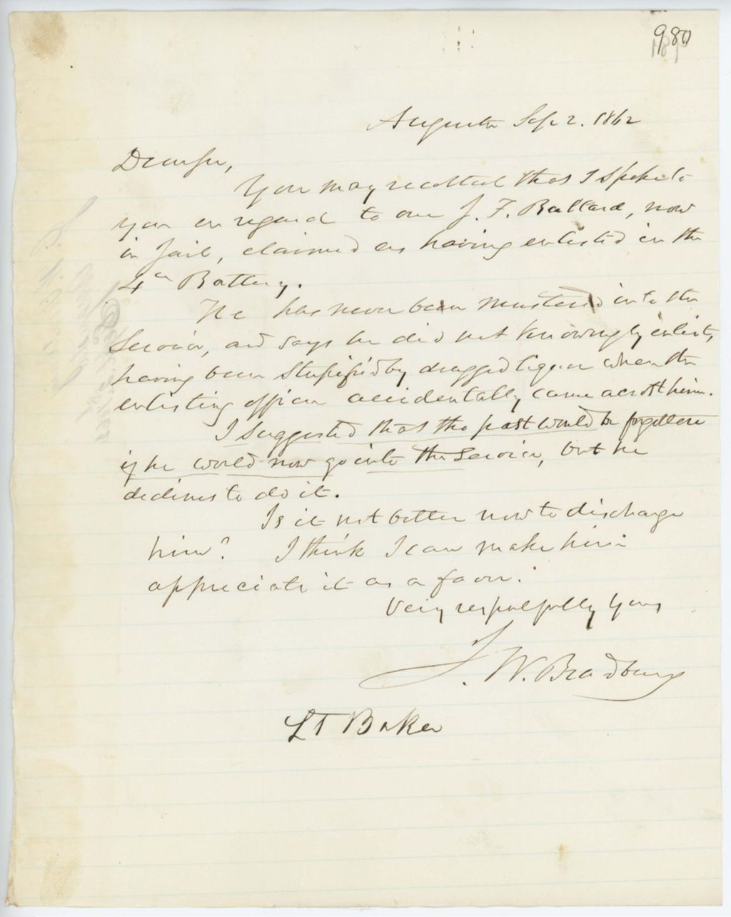 Miniature of Absent Soldiers: Correspondence from T. M. Bradbury, September 02, 1862
